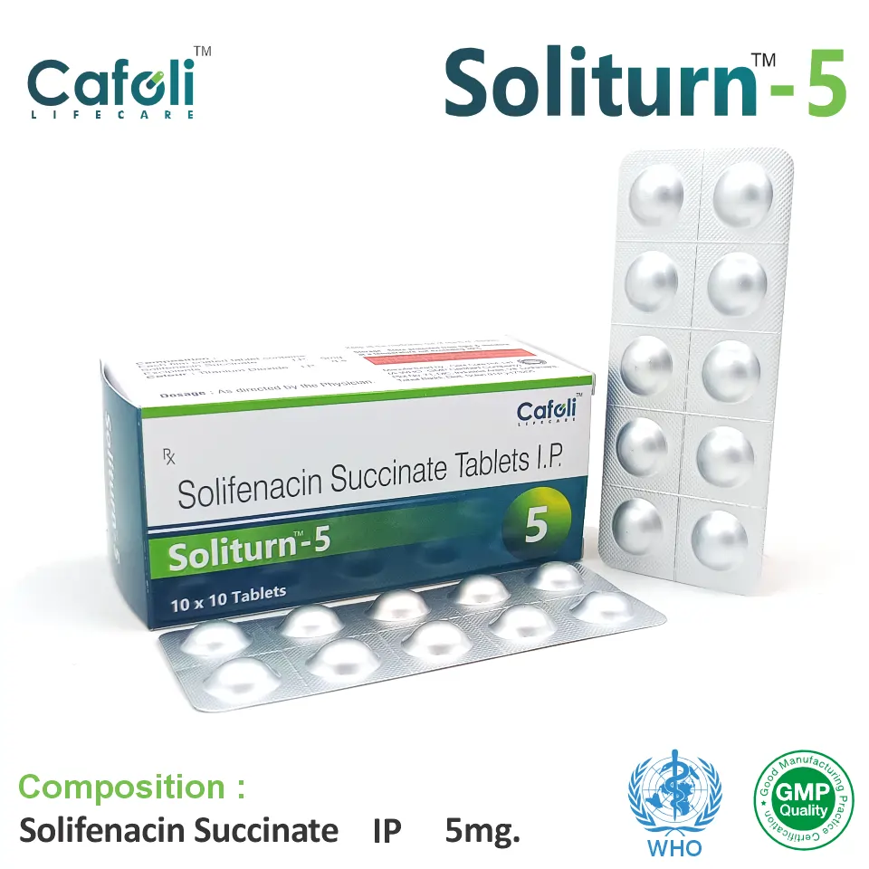 Solifenacin (5mg) Tablet at the best price in PCD Pharma Franchise for Anticholinergic, Overactive Bladder Treatment.